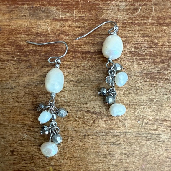 Jewelry - Silver Tone and Freshwater Pearl Dangle Earrings